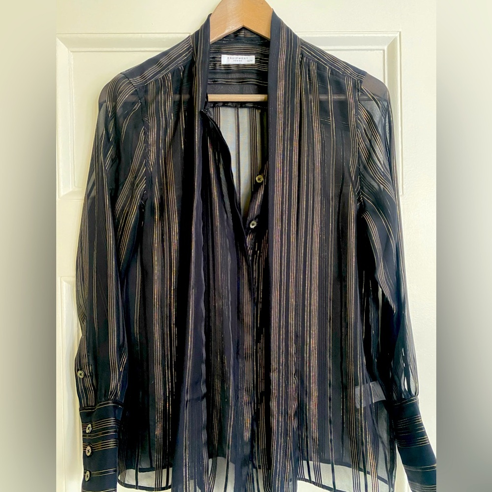 Black and gold metallic striped Equipment sheer blouse - size XS